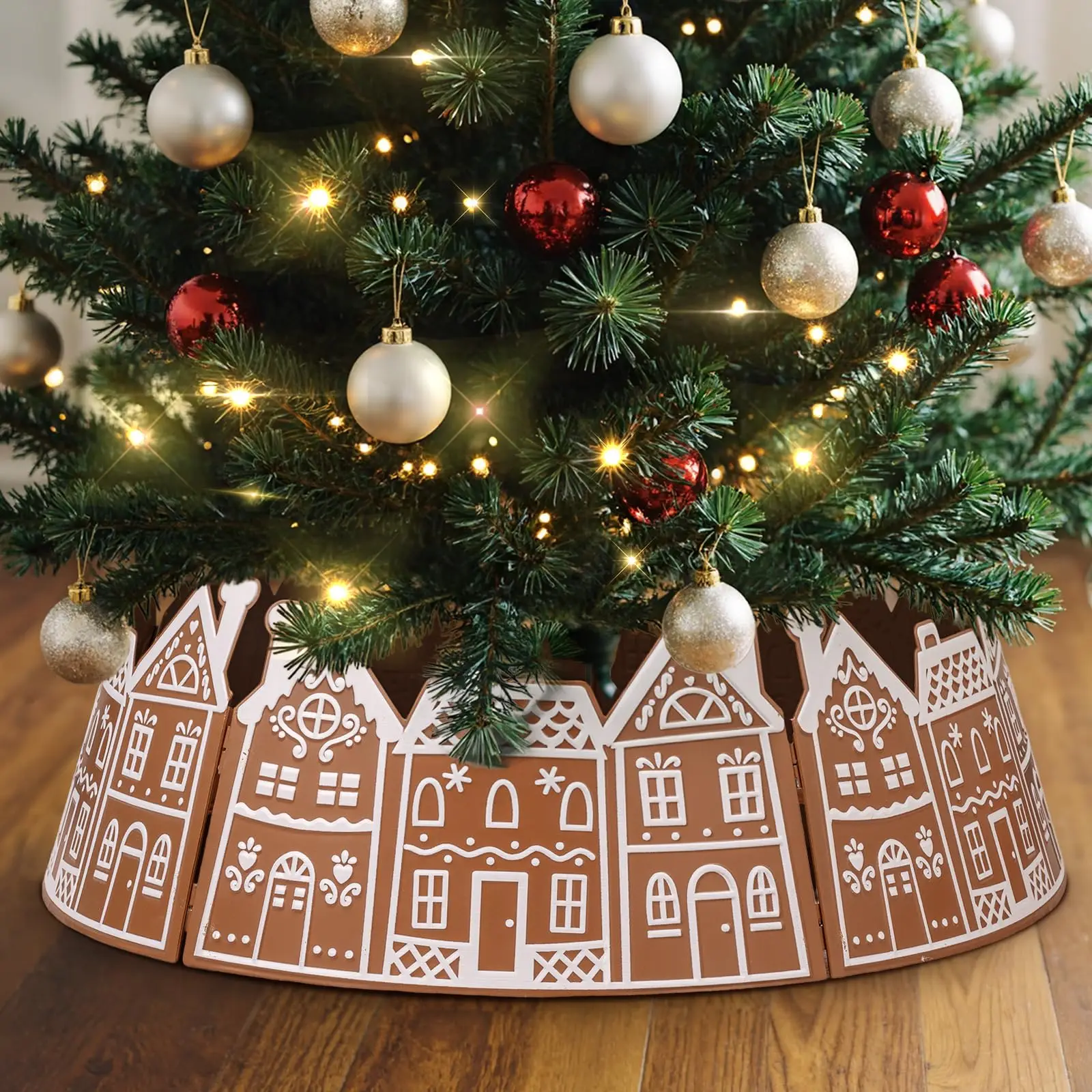 

Пряничный домик, ошейник для рождественской елки, 28-дюймовый имбирный хлебный домик, пластиковый ошейник с кольцом для рождественской елки в помещении