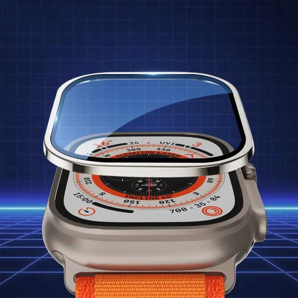 Gehäuse aus Aluminiumlegierung + gehärtetes Glas für Apple Watch Ultra 2 49 mm, kratzfester Displayschutz für iWatch Ultra 49 mm