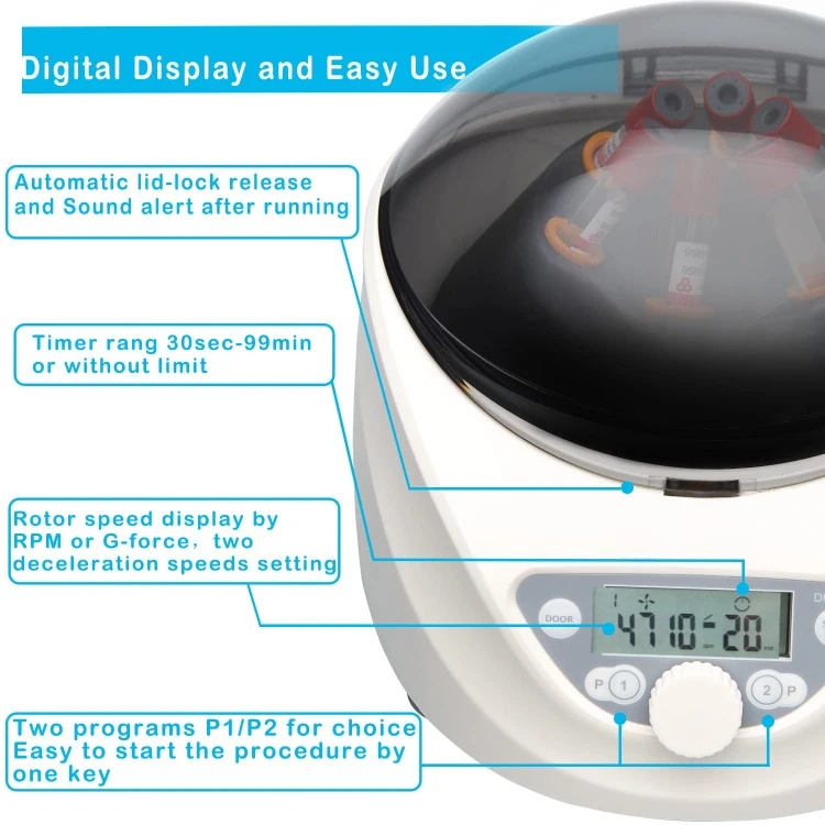 Lab PRP Benchtop Centrifuge 6x15mL/10mL/7mL/1.5-5ml, 300-5000rpm(Max. 2600xg RCF),LCD Digital Desktop Lab Centrifuge