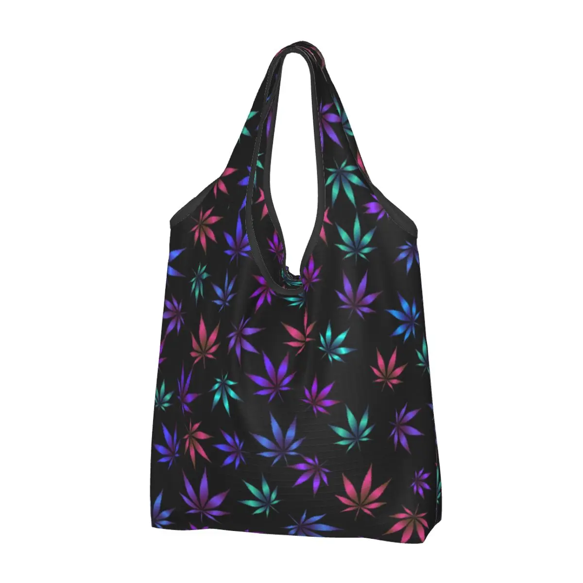 Psychedelic Leaf Color Pattern Grocery Bag Durable Large Reusable Recycle Heavy Duty Leaves Shopping Eco Bag Washable With Pouch