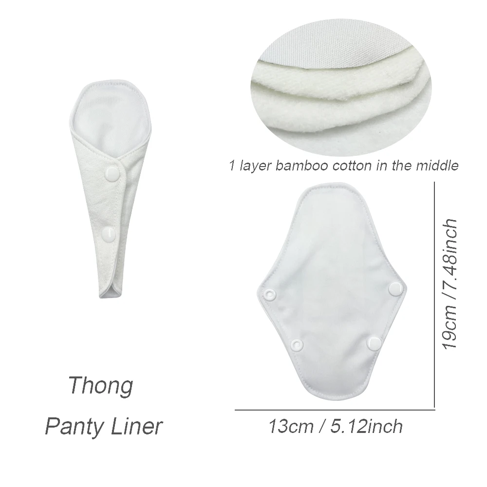 Bamboo Cotton Thong Panty Liners for Women, Thin Breathable Small Reusable Pads for Everyday Comfort, 5 Pieces Set