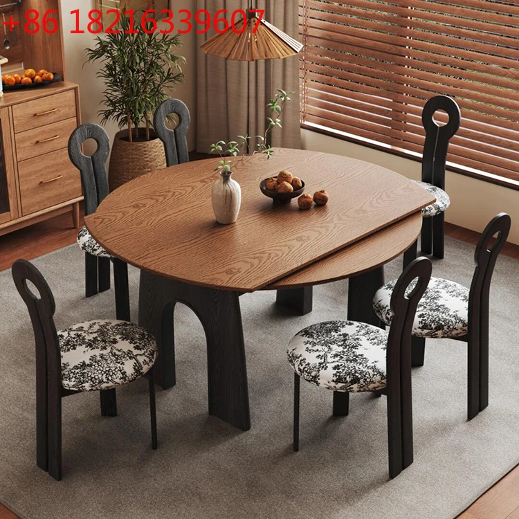 

Обеденный стол и стул из цельного дерева во французском средневековом стиле для небольшой домашней гостиной, переменный круглый стол