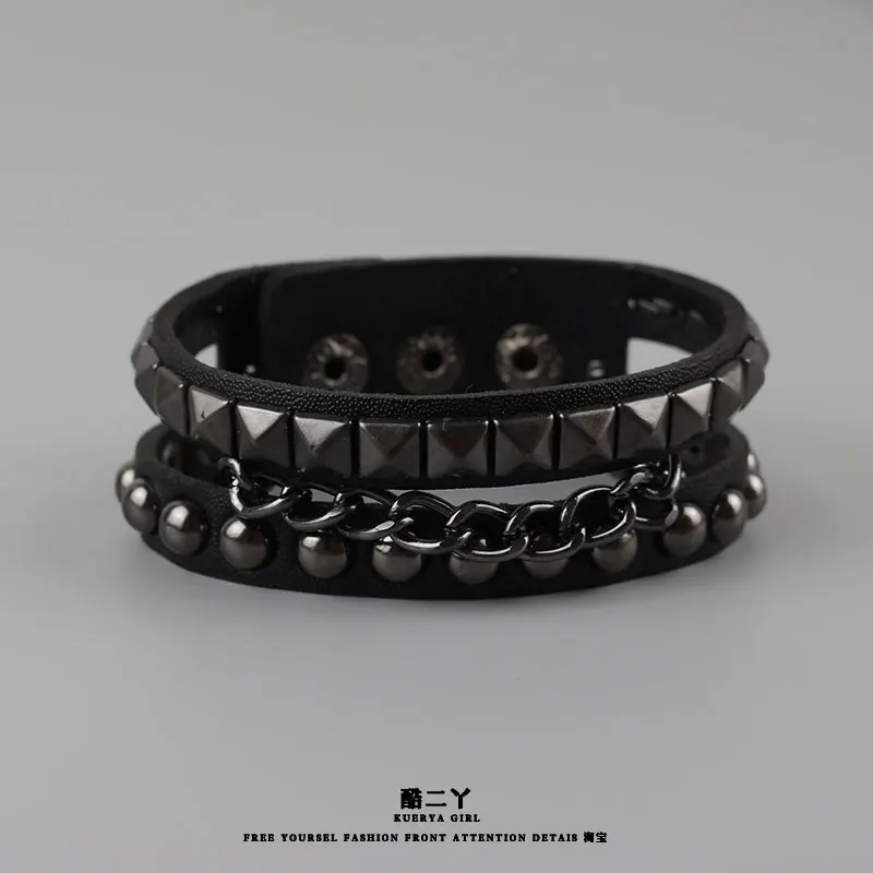 Темный стильный браслет для женщин, ins, готические пикантные аксессуары для девочек, кожаный браслет с заклепками, рок-браслет
