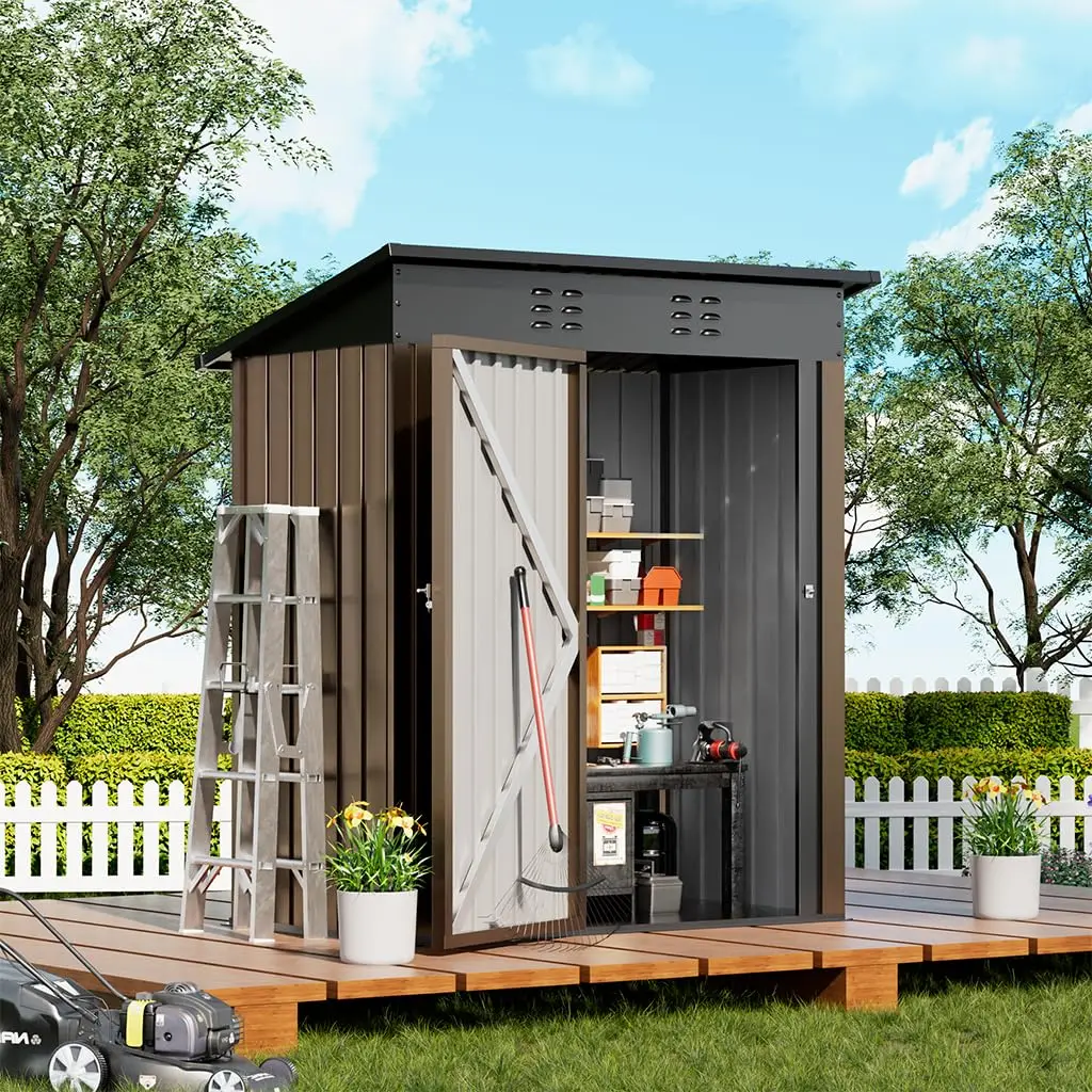 Shed Outdoor Storage Shed Metal,Lockable Doors Tool Sheds with Sloping Roof,Steel Garden Shed with Air Vent for Backyard,Patio,L