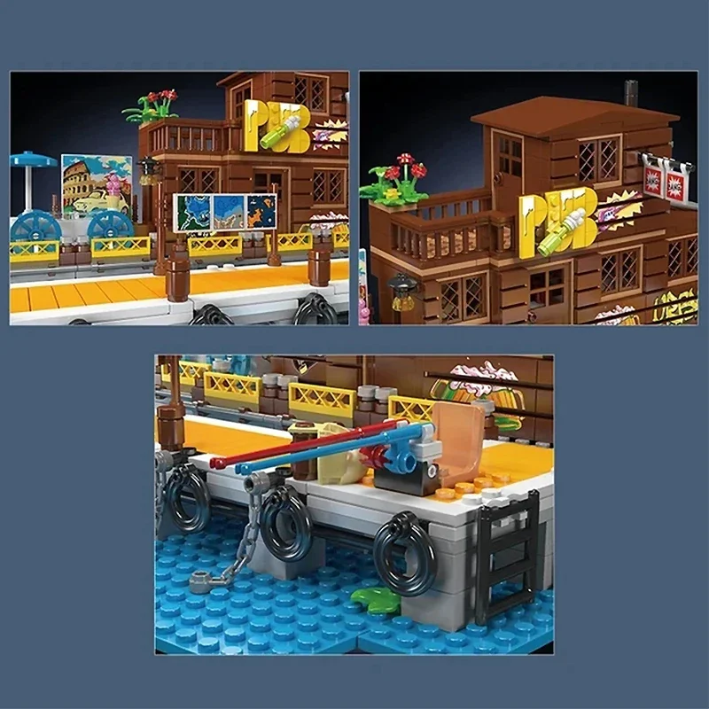 Mold King 10108 Dockside Taverm Street View Modular Building Blocks Seaside Pier บ้านไม้อิฐของเล่นเด็กคริสต์มาสของขวัญ