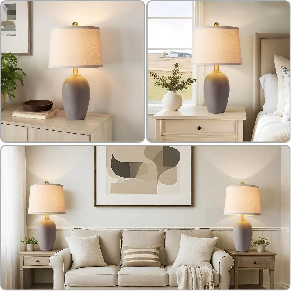 21" Farmhouse Ceramic Small Table Lamps Set of 2, Rustic Brown Desk Lamps for Living Room Bedroom Nightstand, 2 LED Bulbs Included view 5