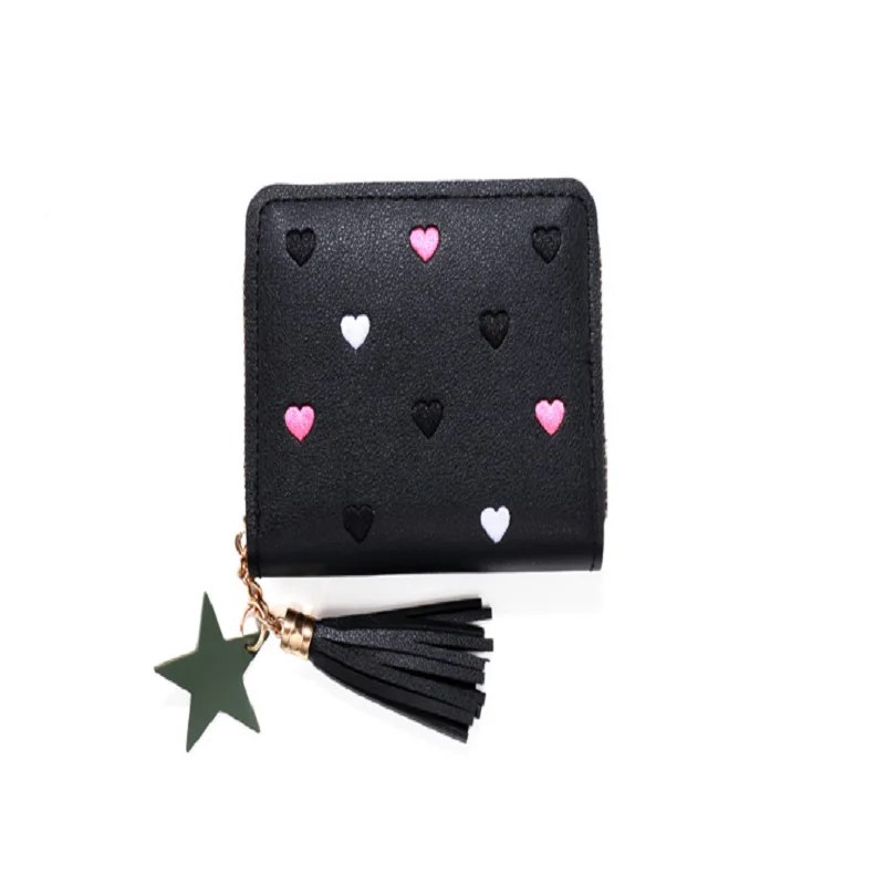 Heart Pattern PU Leather Small Wallet for Women Short Simple Ladies Purse Credit Card Bag Coin Purse