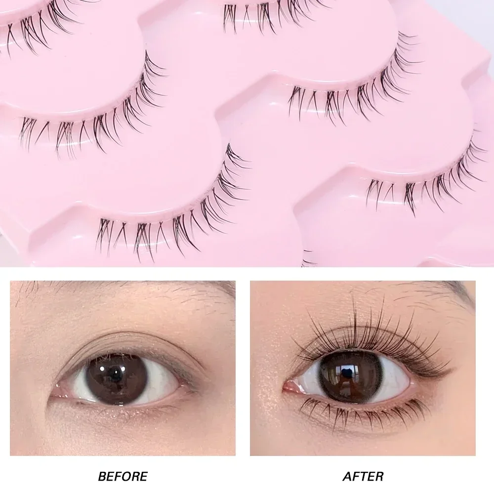 Ensemble de cils inférieurs manga naturels, tiges transparentes douces et moelleuses, extension de cils faite à la main, outils de maquillage cosmétiques, 5 paires