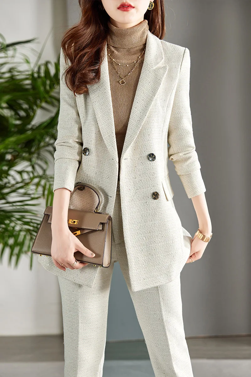 

High Quality Fabric Autumn Winter Women Business Suits Professional Office Ladies Work Wear Pantsuits Blazers Trousers Set