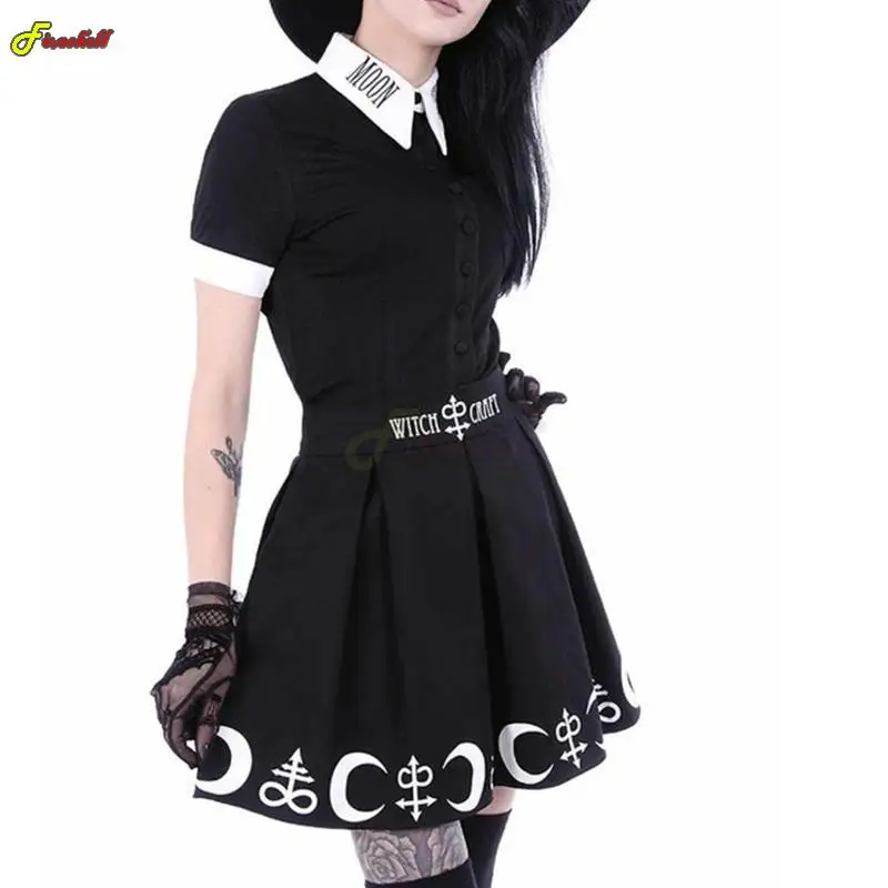 Halloween Gothic Cosplay Costumes Pleated Skirts Punk Dark Academia Aesthetic A-Line Mini Skirt for Women Y2K Streetwear