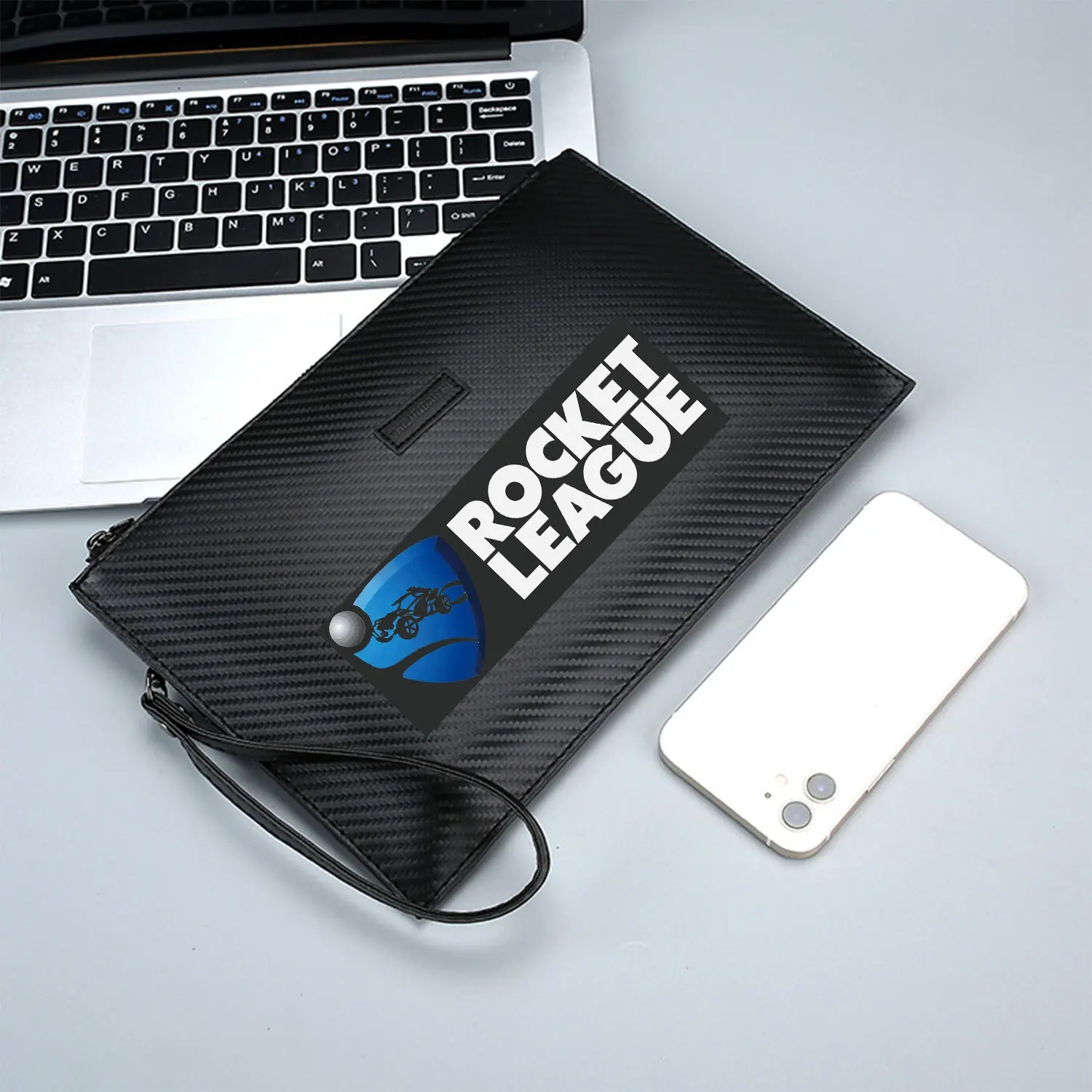 Palla per auto scudo blu Gioco Rocket League Elegante borsa da uomo in PU stampata Alla moda e pratica per il trasporto quotidiano