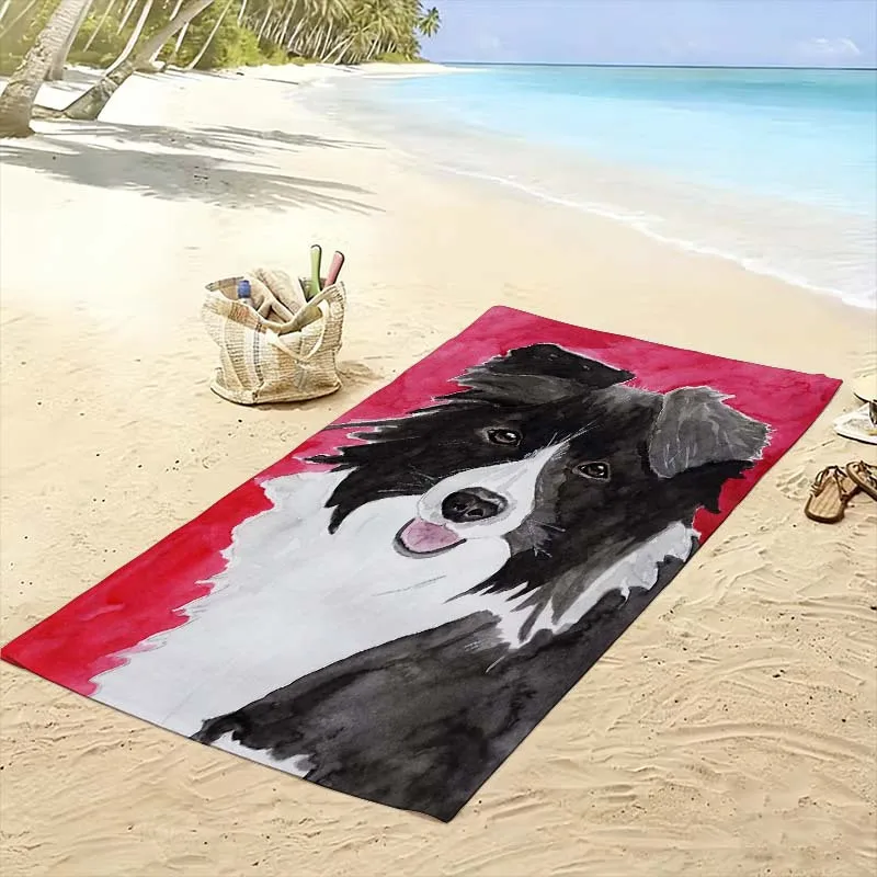 Artistic Dog Beach Towel Pet Lover Gift Summer Vacation Design Tropical Ocean Print Large Bath Towel 80x160cm