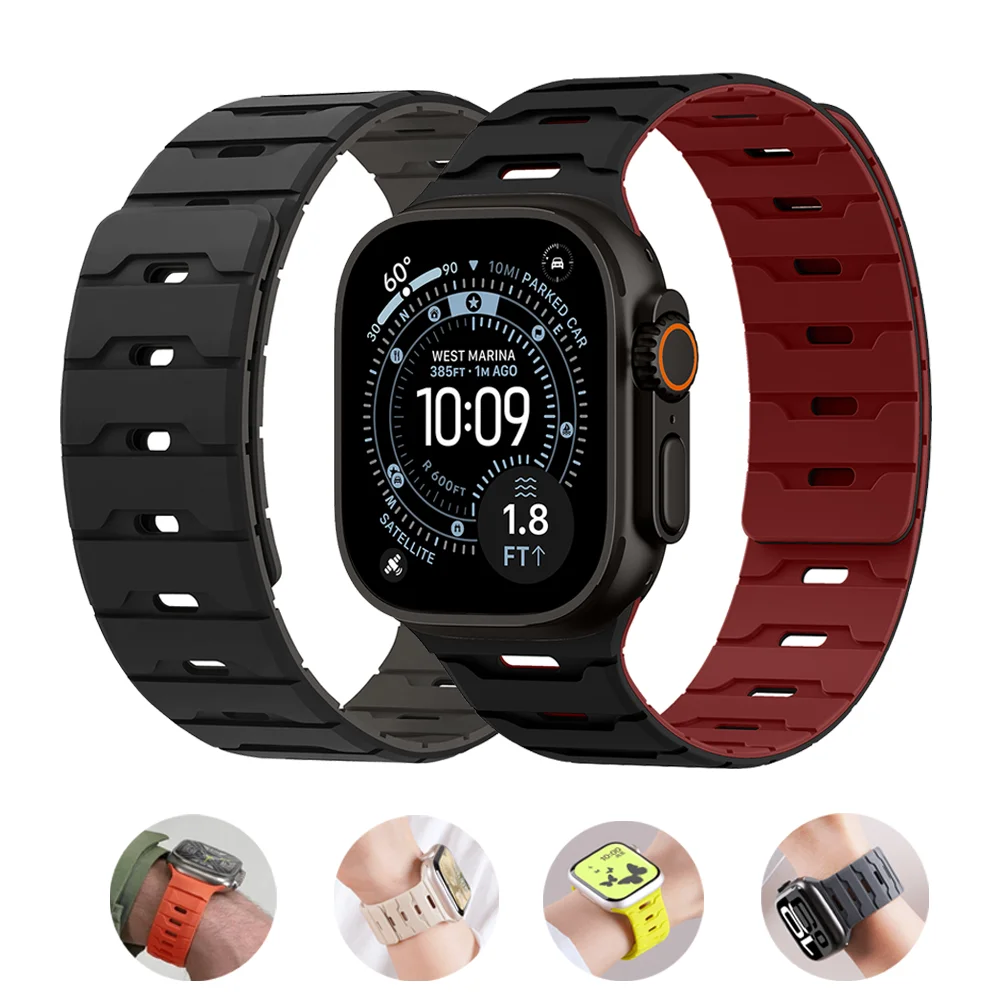 

Магнитный силикон для Apple Watch Ultra3 ремешки 40 мм 44 мм 46 мм 45 мм 49 мм 42 мм 41 мм correas para браслет iWatch 11 10 SE 9 8 7 6