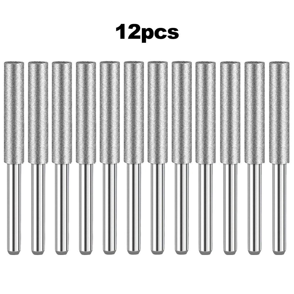 12Pcs/set Coated Cylindrical Burr  Chainsaw Sharpener Stone File Chain Saw Sharpening Carving Grinding Power Tools 3-5.5mm