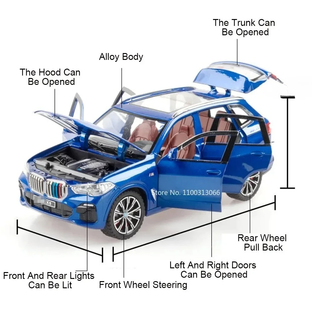 1:24 Model 760Li X5 Miniatuur Speelgoedauto's Legering Diecast Geluid Licht Trek Deuren Geopend Schokabsorptie Kinderen Educatief Speelgoed