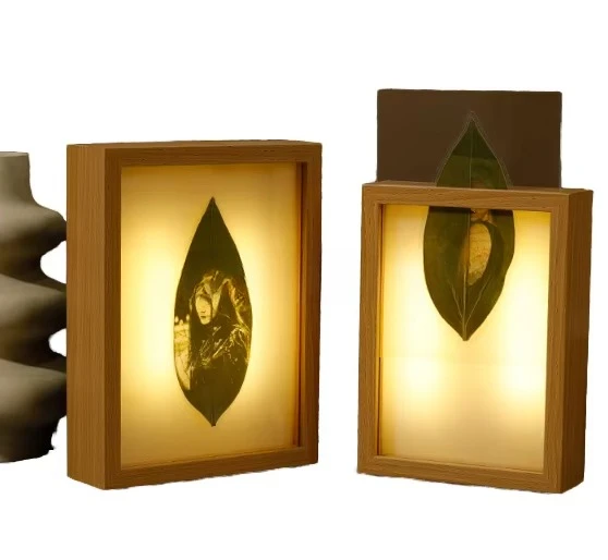 Modern Custom Wooden Light Emitting Diode Night Light Rectangular Acrylic Wood Base Light Emitting Diode Desktop Warm
