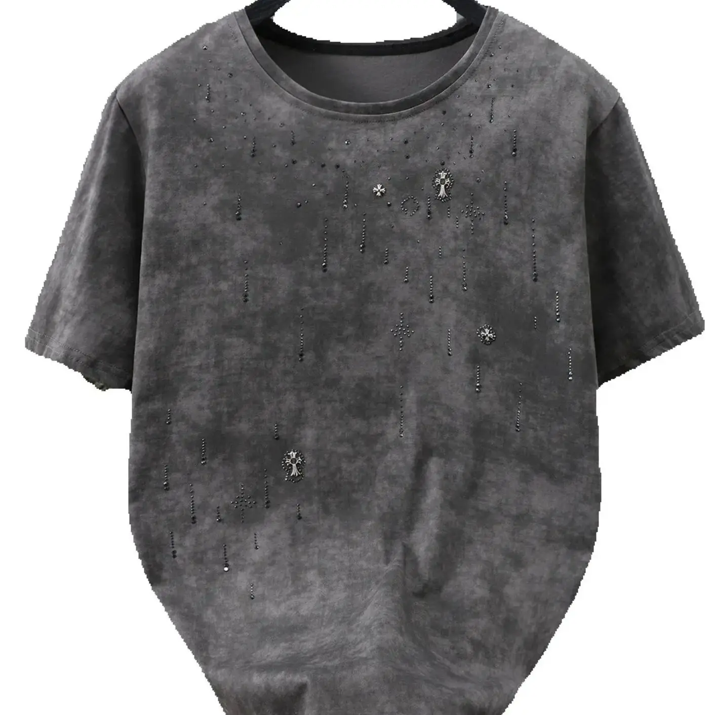 Big Size Men's Rhinestone T Shirt Oversized Vintage Wine Red Sparkle Tee Casual Loose Short Sleeve Streetwear Bling Top