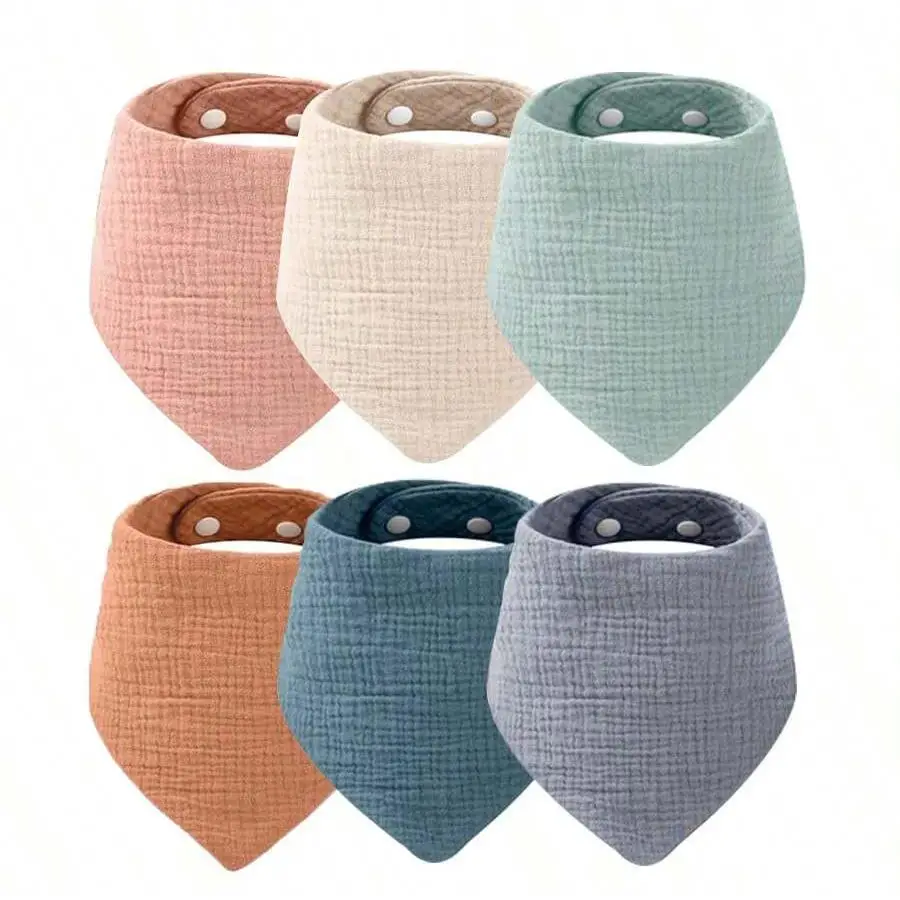 

6шт детские треугольные шарфы, марлевые однотонные нагрудники для младенцев, мягкие и дышащие, нагрудники для кормления детей со скрытыми застежками для новорожденных, нагрудники против загрязнения, моющиеся и цветные - многоразовые, идеальный подарок для
