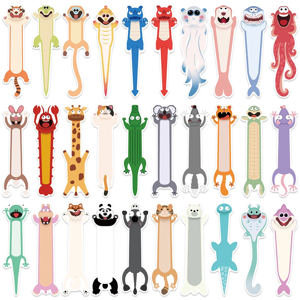 30 Uds. Marcapáginas de animales de dibujos animados, marcapáginas de animales heterotypicos divertidos, marcapáginas de tarjetas de papel, marcapáginas para amantes de los libros, suministros de lectura de regalo