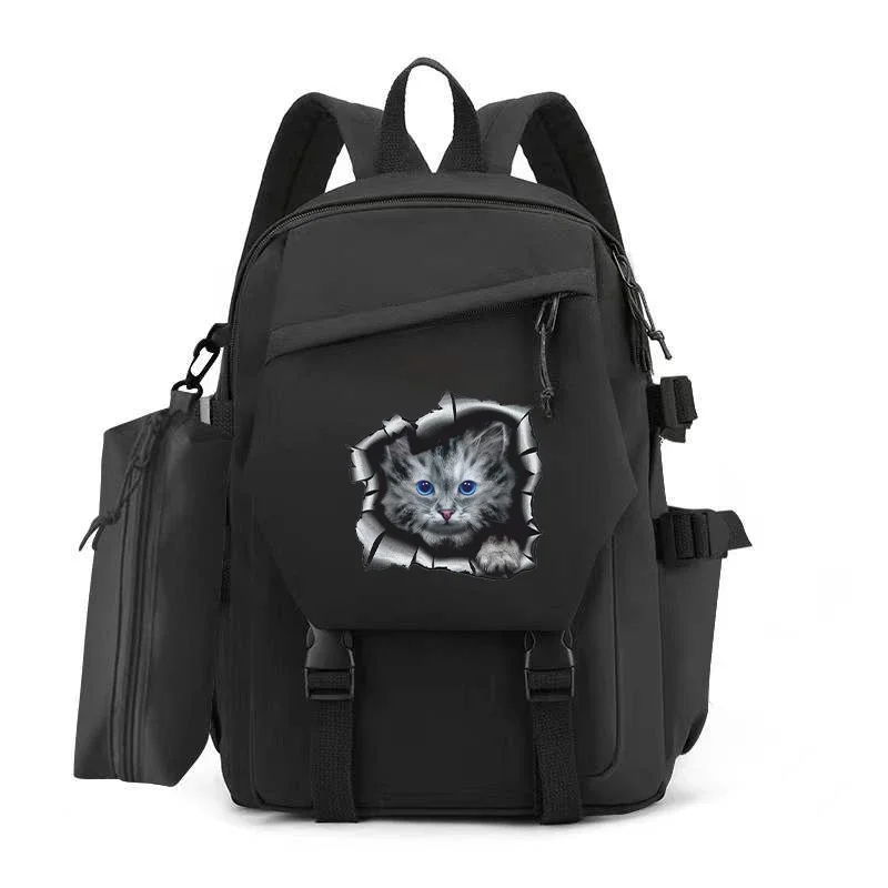 Kawaii Cat Print Backpack Women Men School Backpack Black Women Backpack Teenager Girl Boys School Bags Usb Mochila Bagpack Pack