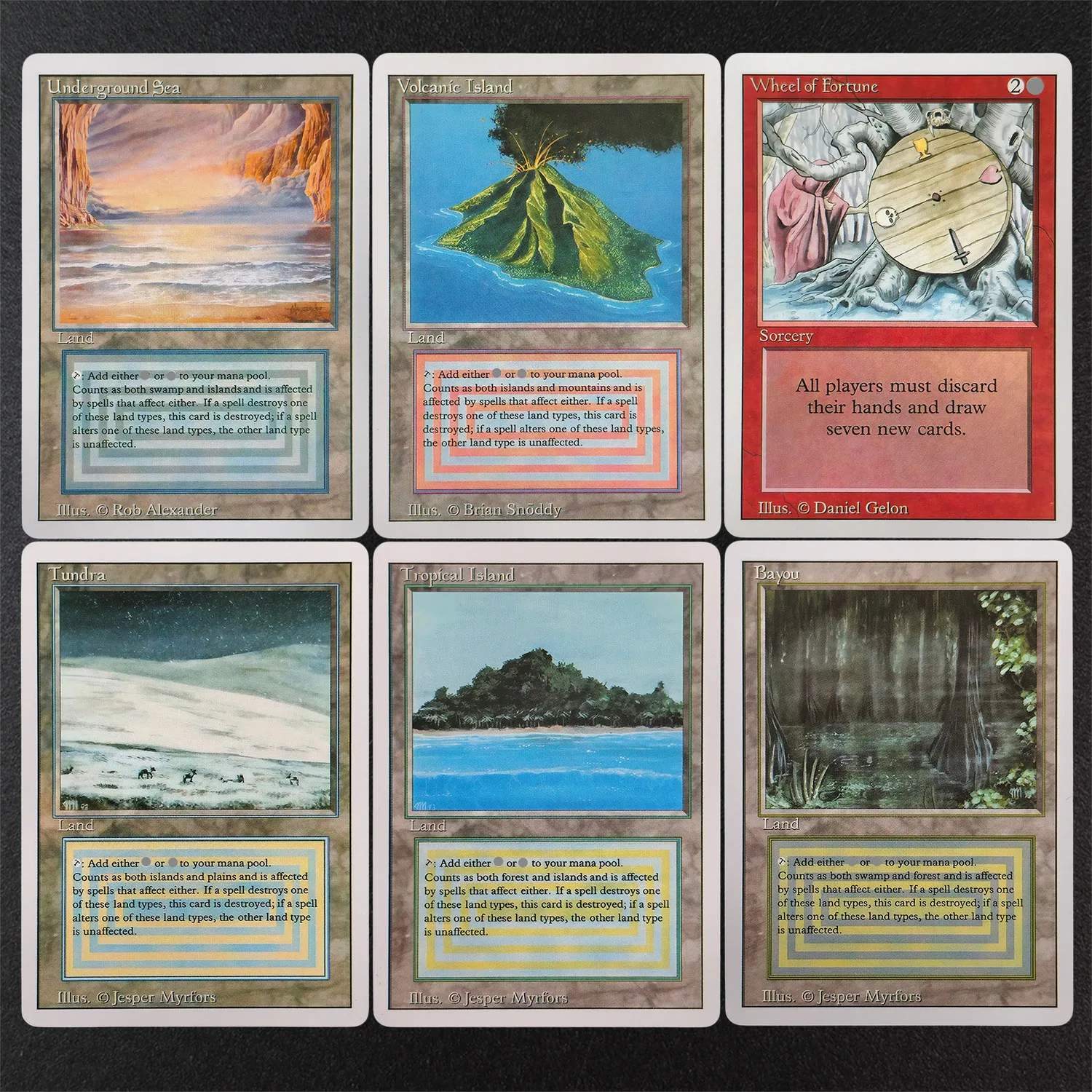 Cartas Mágicas Proxy 3ED TCG: Terra Subterrânea, Ilha Vulcânica, Tundra, Baía, Roda da Fortuna, Taiga, Terreno Áspero, Terreno Desértico, Carta Normal