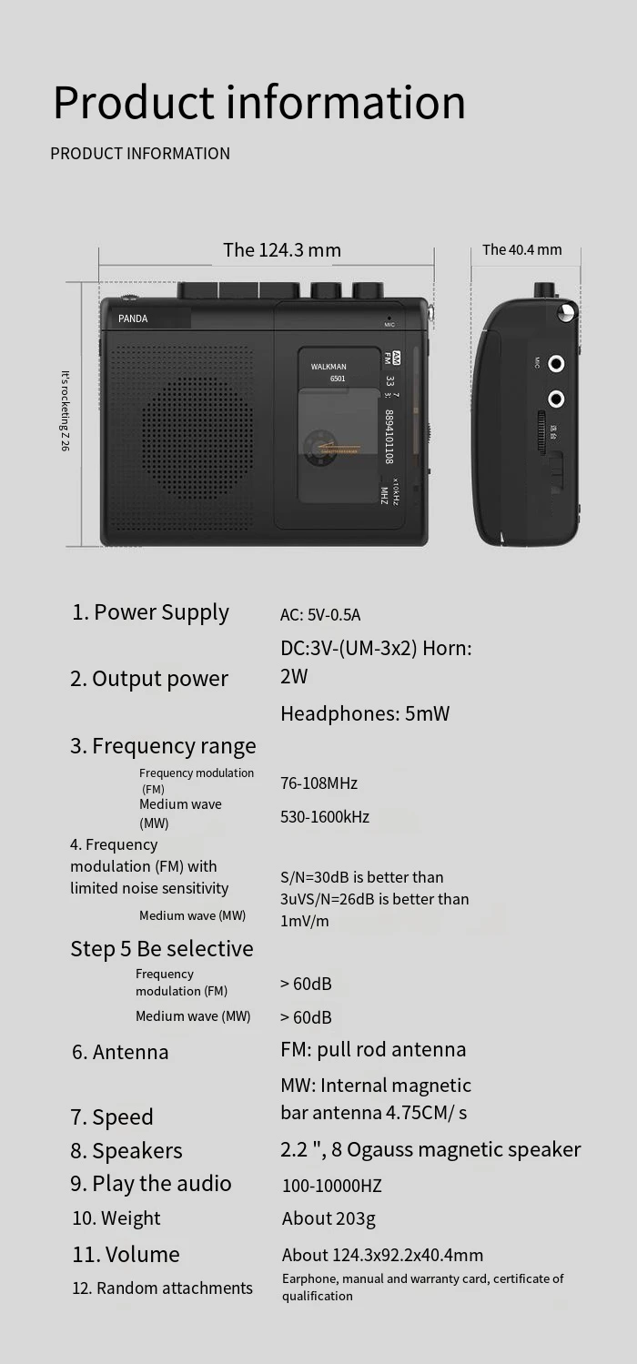 Cinta portátil AM/FM Radio Retro Cassette reproductor de música Walkman grabadoras de cinta con altavoz soporte 3,5mm au