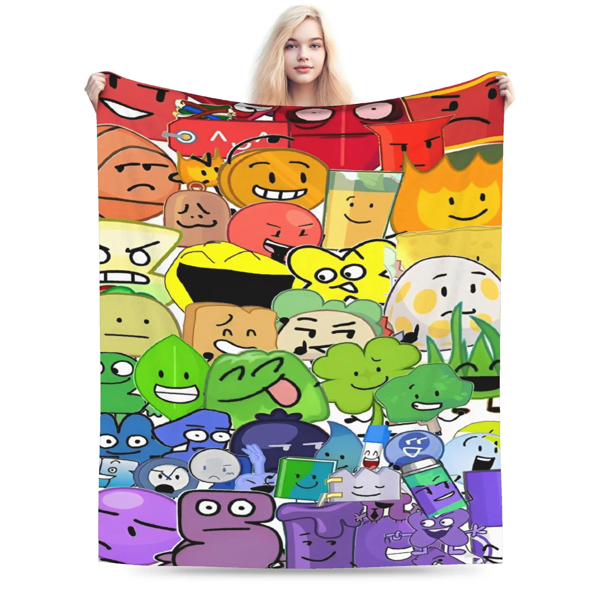 BFDI Inanimate Insanity Flannel Blanket  Warm Soft Throw Blanket for Outdoor Travel Office Funny Bedspread Sofa Bed Cover