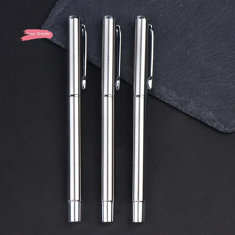 Y-1/3PCS Pluma estilográfica plateada de lujo con punta Naginata, artículos de papelería, suministros de oficina, pluma de tinta