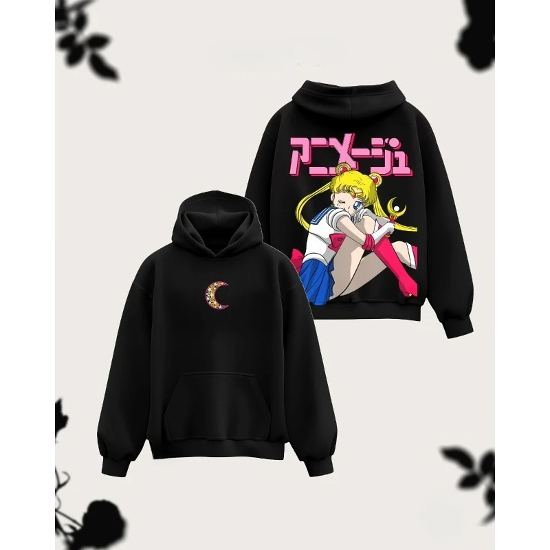 

Sailor Moon New Hot 2025 Cobranded Hooded Sweatshirt for Women Autumn Moon Rabbit Sailor Moon Surrounding Clothes Japanese Style