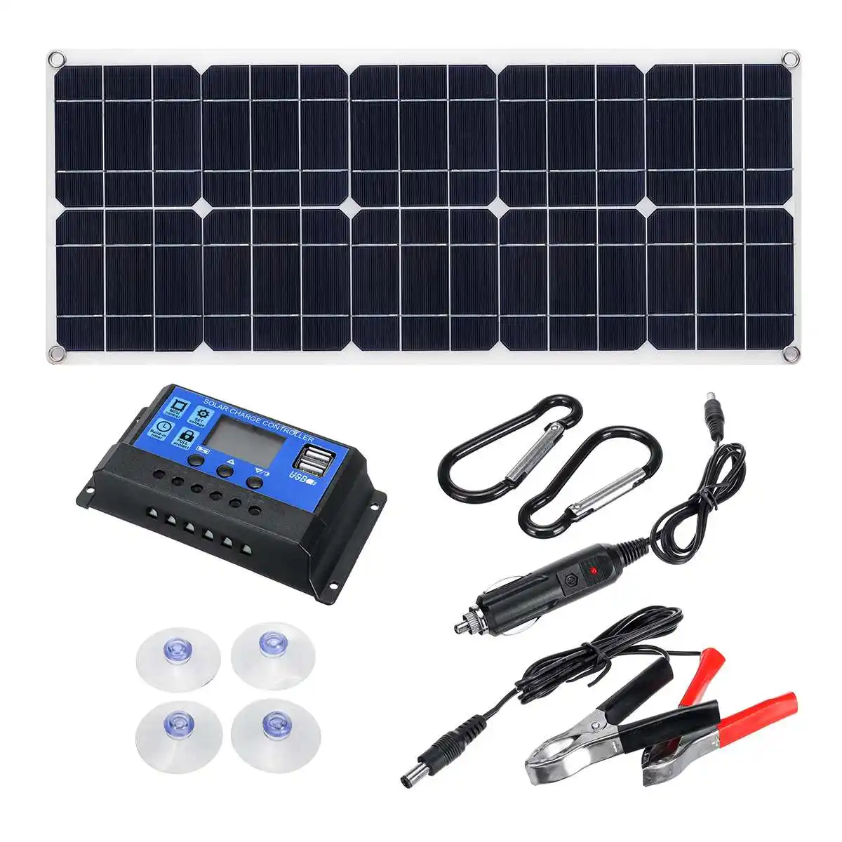 100W 18V Solar Panel Dual USB Waterproof Solar Cells Poly Solar Panel Cell with 100A Controller for Car Yacht RV Battery Charger