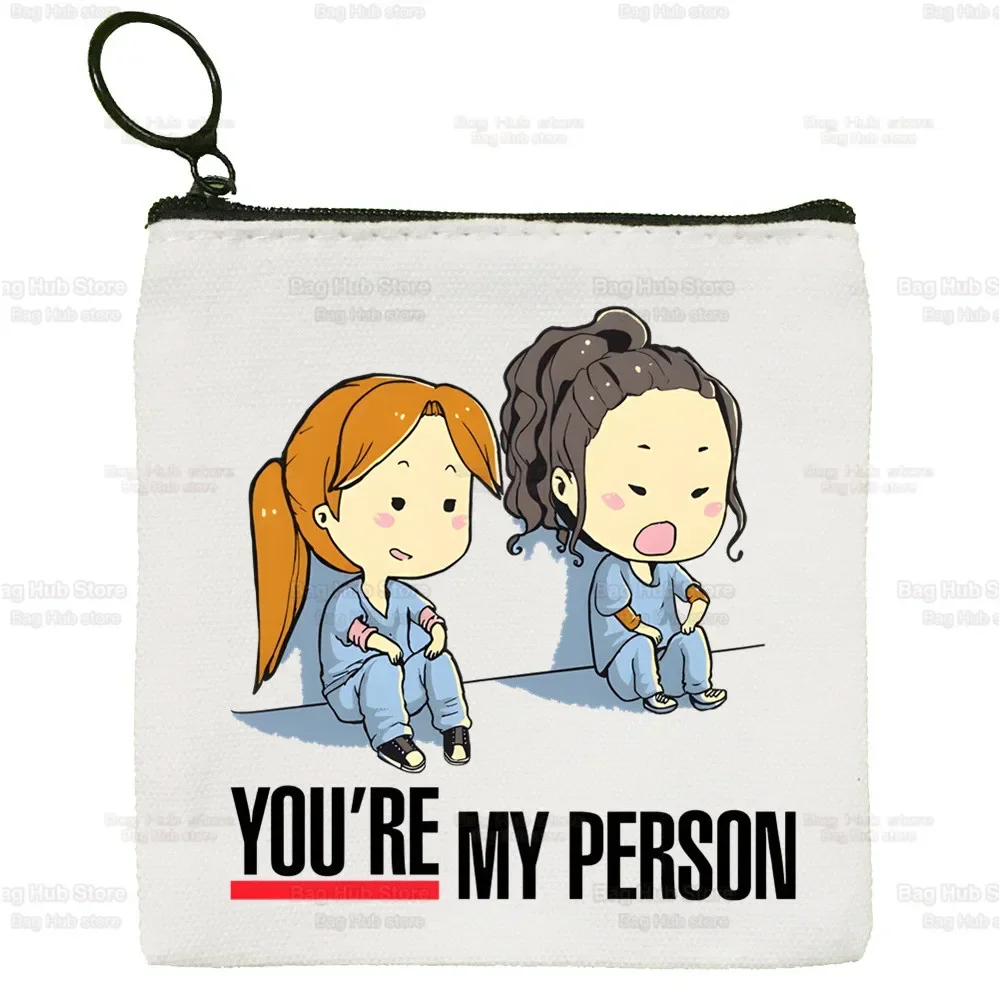 Greys Anatomy Cartoon Coin Purse Female Mini Canvas Art Cute You're My Person Doctor Key Case Coin Purse Student Wallet