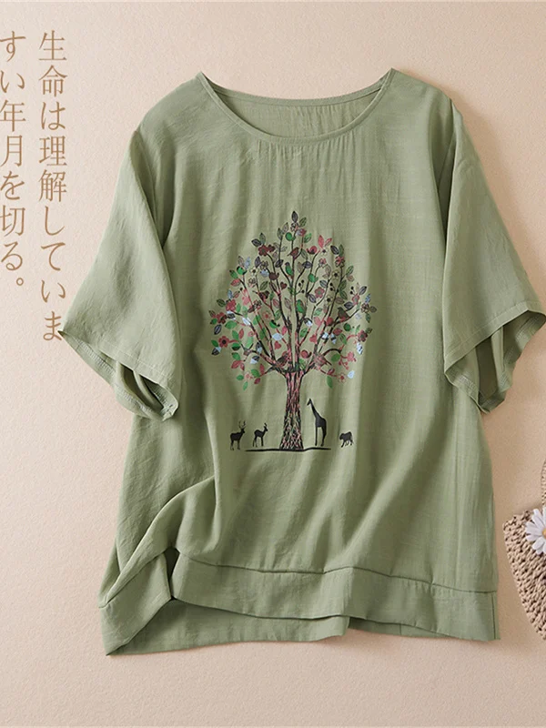 Sommer Casual Lose Baumwolle Leinen ort Sve runde Ne T-shirt frauen Top Vielseitig Bequem Große Größe Straße Sle