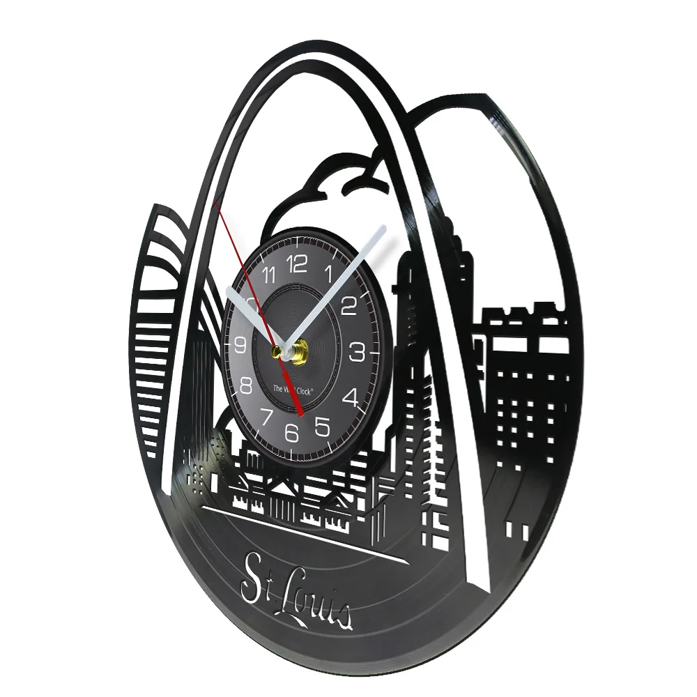 St. Louis Skyline Vinyl Record Clock Wall Decor Modern Vintage Art Room Saint Louis Cityscape Vinyl LP Vintage Black Wall Clock