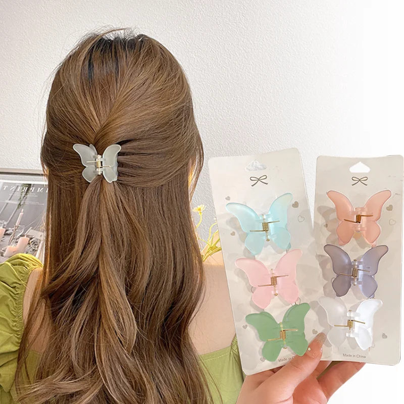 Frosted Butterfly Hair Claws for Women Girl Korean Transparent Clip Solid Cute Sweet Elegant Hairpins Barrettes Hair Accessories