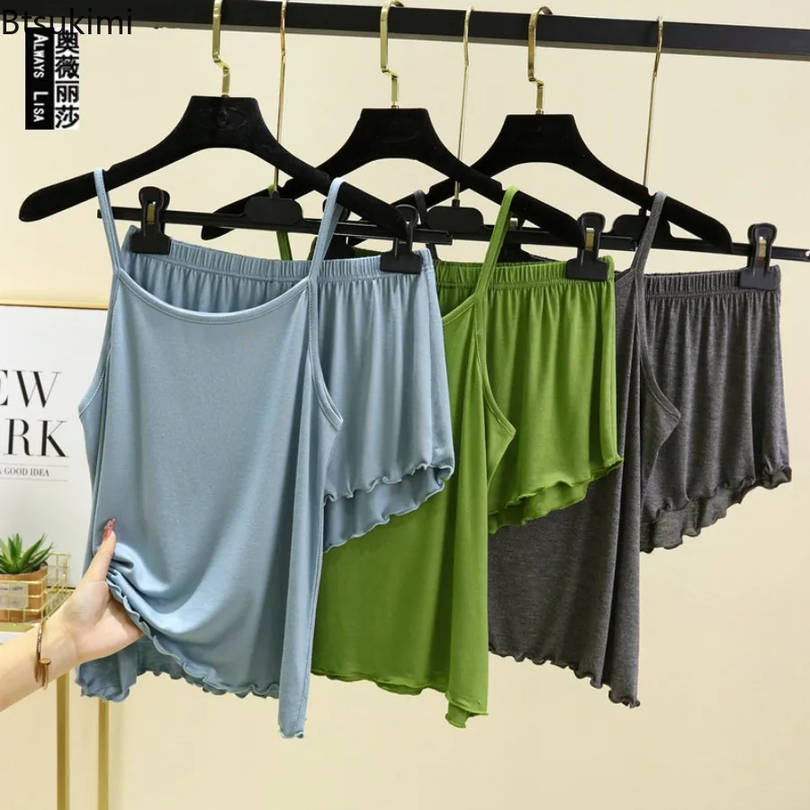 Summer New Modal Camisole Sexy Pajamas Two-piece Set Thin Loose Shorts Multicolor Large Size Pajama Set Ladies Home Service Suit