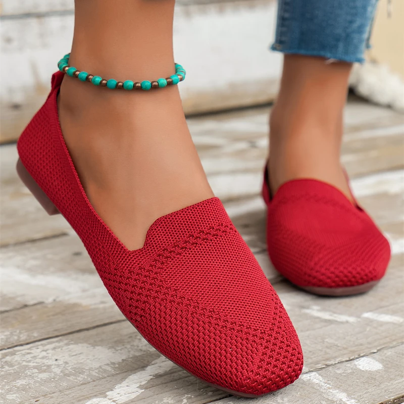 2024 Spring and Summer New Large Size Square Toe Flat Bottom Mesh Breathable Single Shoes Women\'s Slip-On Casual Shoes 5509