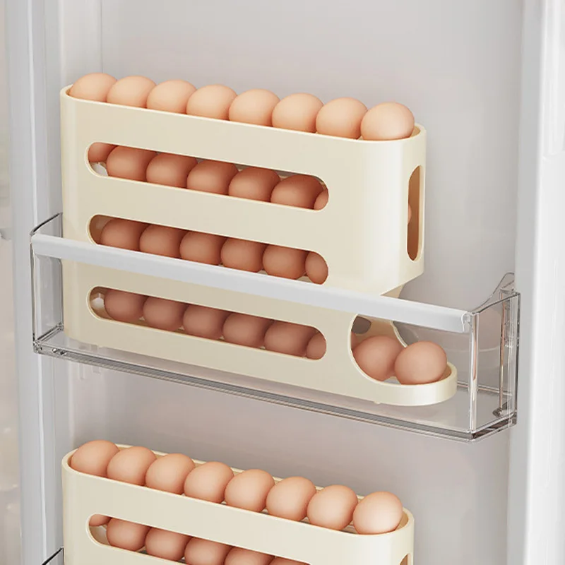 4 Layers Automatic Rolling Egg Holder Rack Fridge Egg Storage Box Container Kitchen Refrigerator Egg Dispenser Fridge Organizer