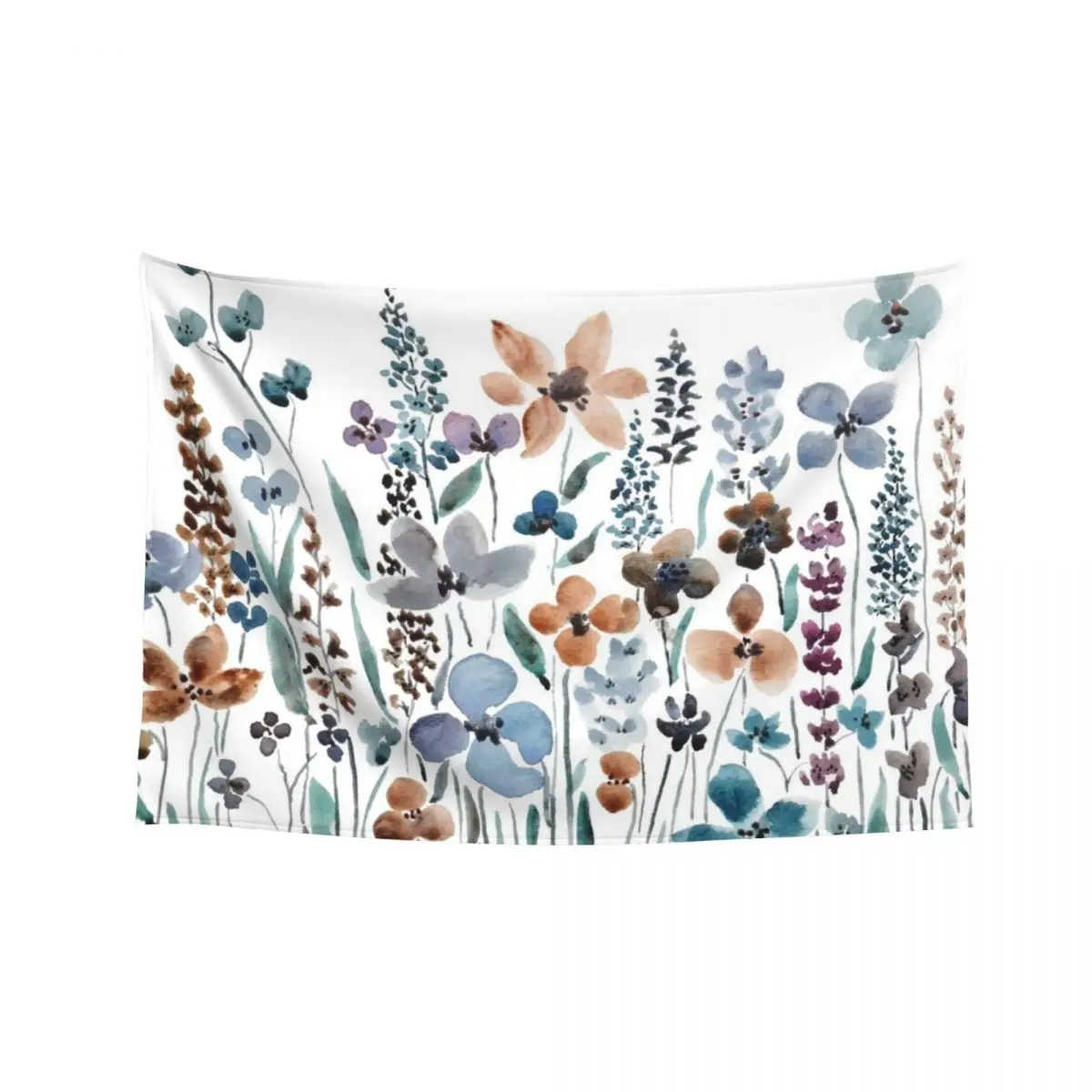 

watercolor blue brown wildflower field Tapestry Carpet On The Wall Aesthetic Room Decor Korean Wallpaper Tapestry