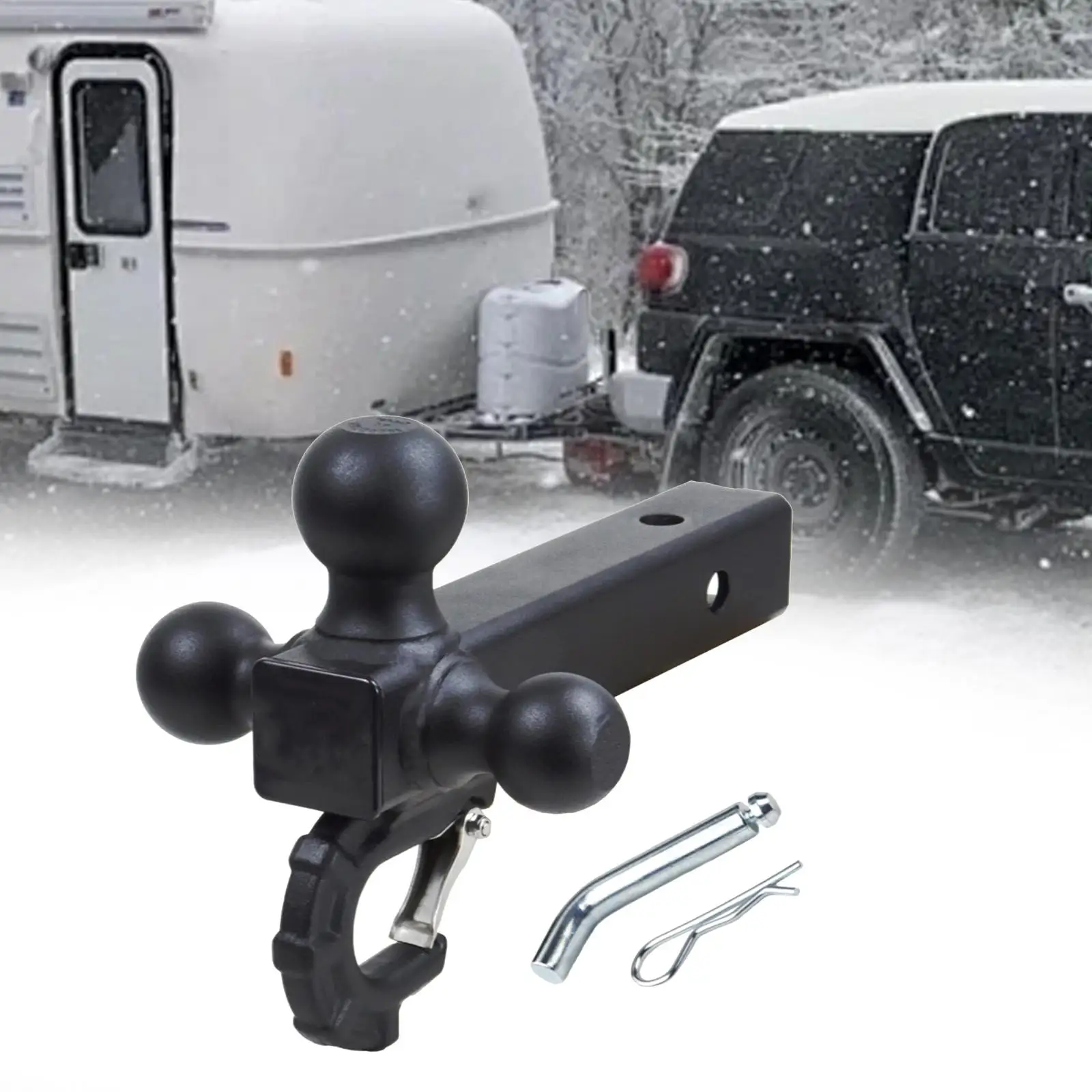 

Trailer Hitch Triple Ball Mount with Hook Simple Installation Black for SUV, Tractor Towing Sturdy with Hitch Pin 30.5cm Length