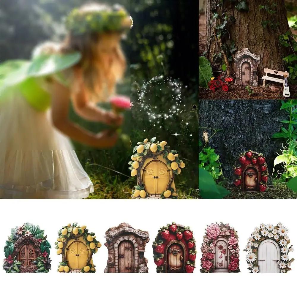 Micro Landscape Fairy Gnome Door Figurines Handmade Wooden Windows Door Miniature Craft Fairy Gardens Doors Garden Decorations