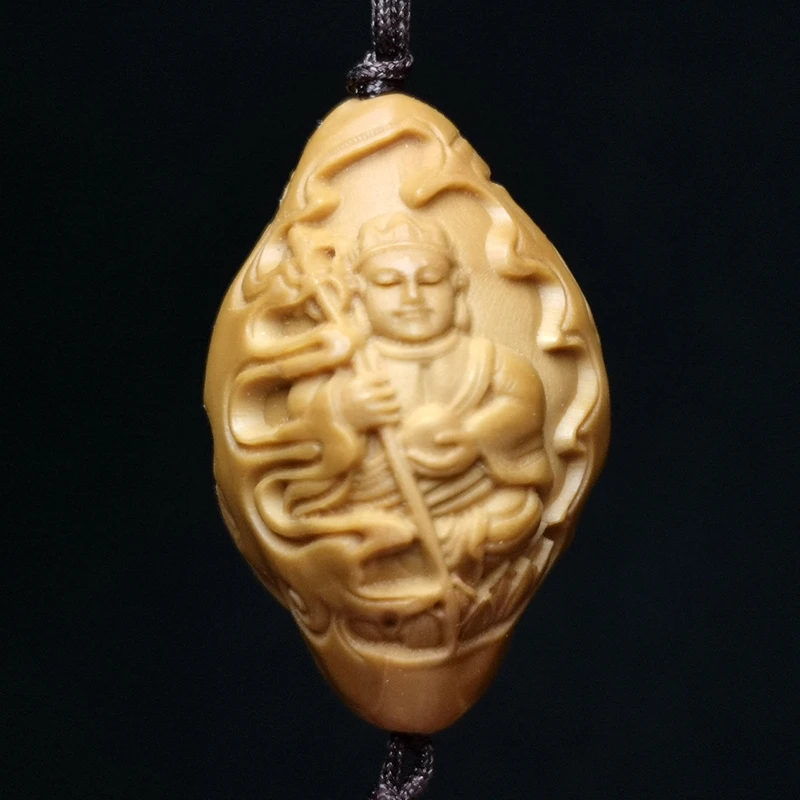 YIZHU CULTUER ART Size 3.2×2 cm China Hand-carved Olive Buddhism Ksitigarbharaja Statue Netsuke Pendant