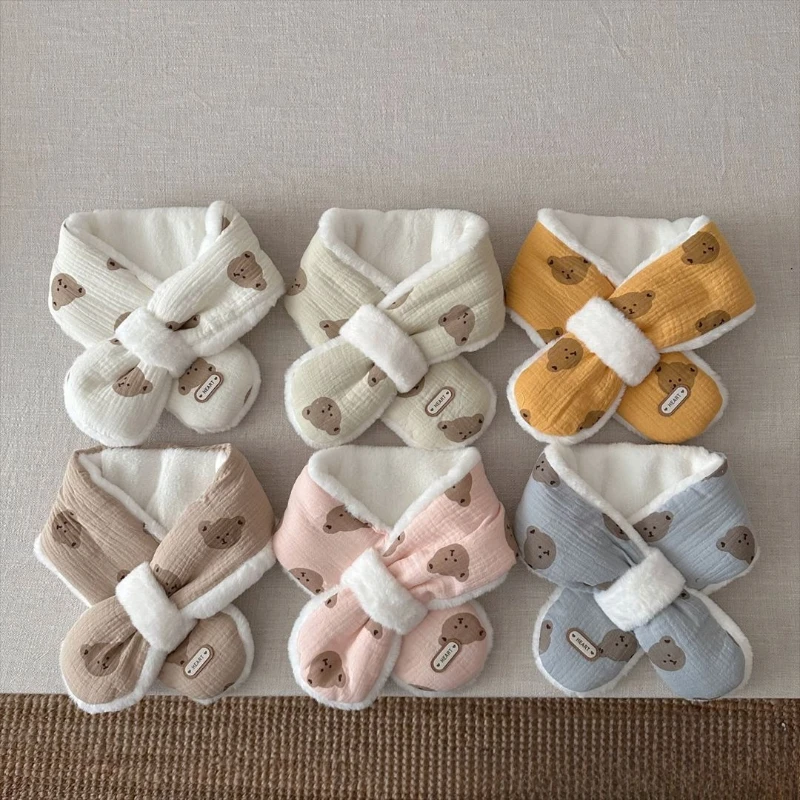 Soft Warm Cute Cartoon Furry Scarf for Toddler Boy Girl Autumn Winter Thicken Little Kids Scarf Korean Fashion Bear Scarf