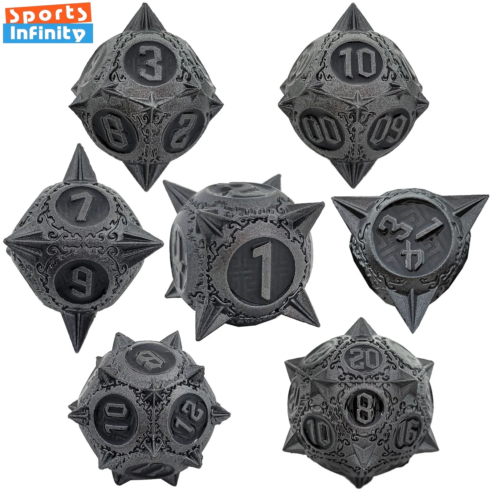 7pcs Gun Color Metal Dice Polyhedral D6 Dice Set for Dnd TRPG RPG Running Team RPG Table Gaming Board Game Number Dice Kit