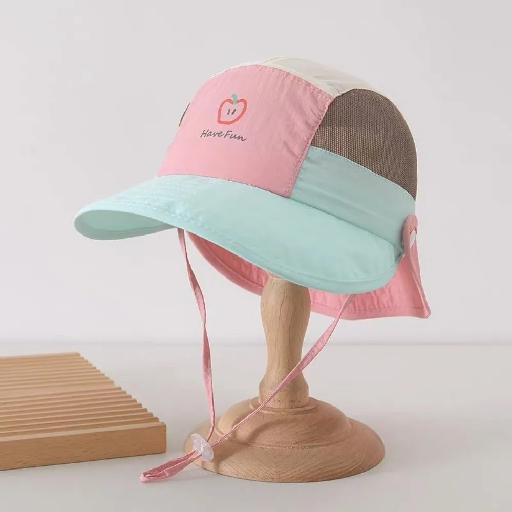 Cartoon Thin Children Sun Hat Breathable Macaron Color Quick-Dry Bucket Hat Wide Brim Double Brim Detachable Cap Beach
