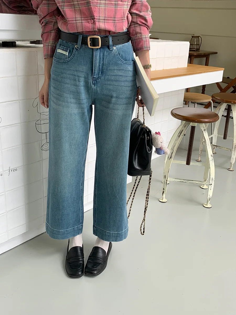 

Весенне-осенние женские повседневные однотонные свободные джинсы с высокой талией