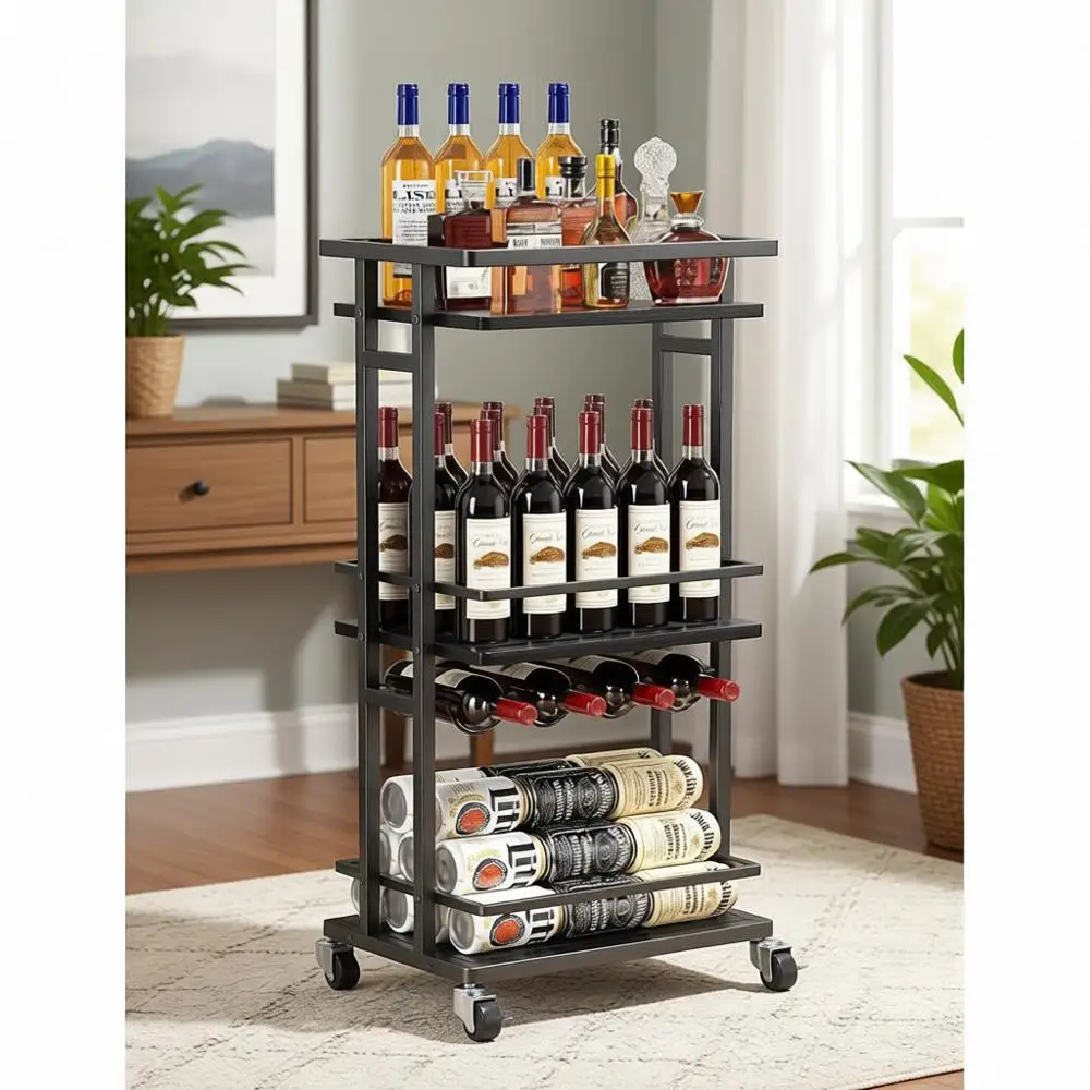 

Трехъярусный передвижной шкаф для напитков с винной полкой, мини-барная тележка для дома, компактная сервировочная тележка на колесах, портативный барный столик для вечеринок