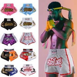 Pantalones cortos de boxeo para hombre y mujer, Shorts con bordado MMA, entrenamiento profesional de Kickboxing, Muay Thai, novedad