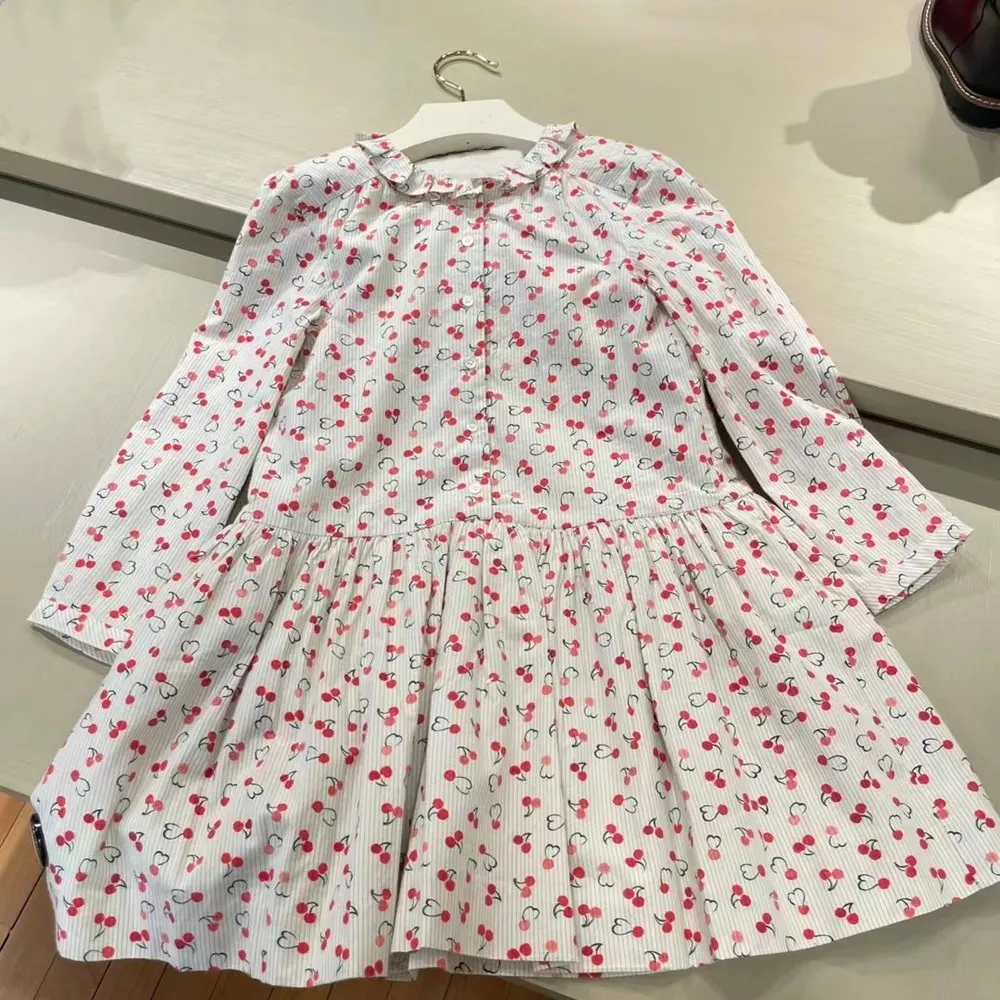 spring 2025 baby girl clothes baby dress sweet kids dress Fruit cherry pattern printed dress cotton baby clothes