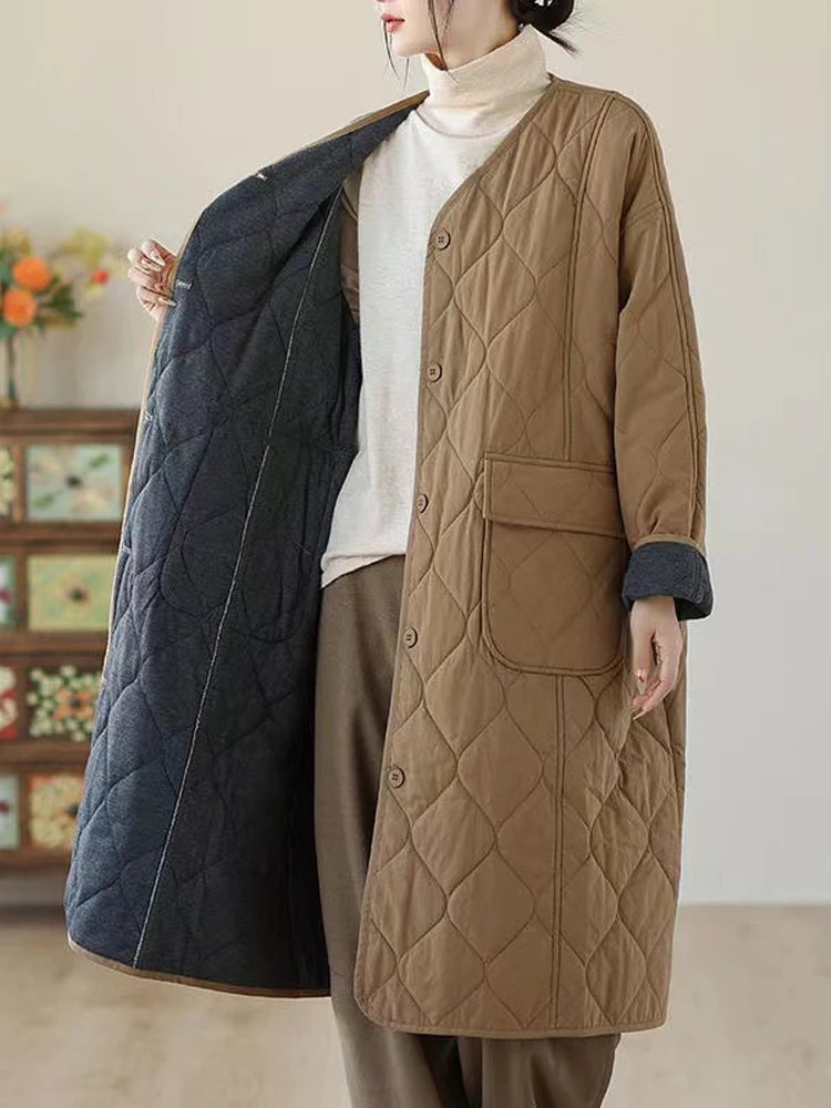 Manteau matelassé en duvet de coton pour femme, veste longue femme, pardessus rembourré, décontracté, nouveau, hiver, 2024