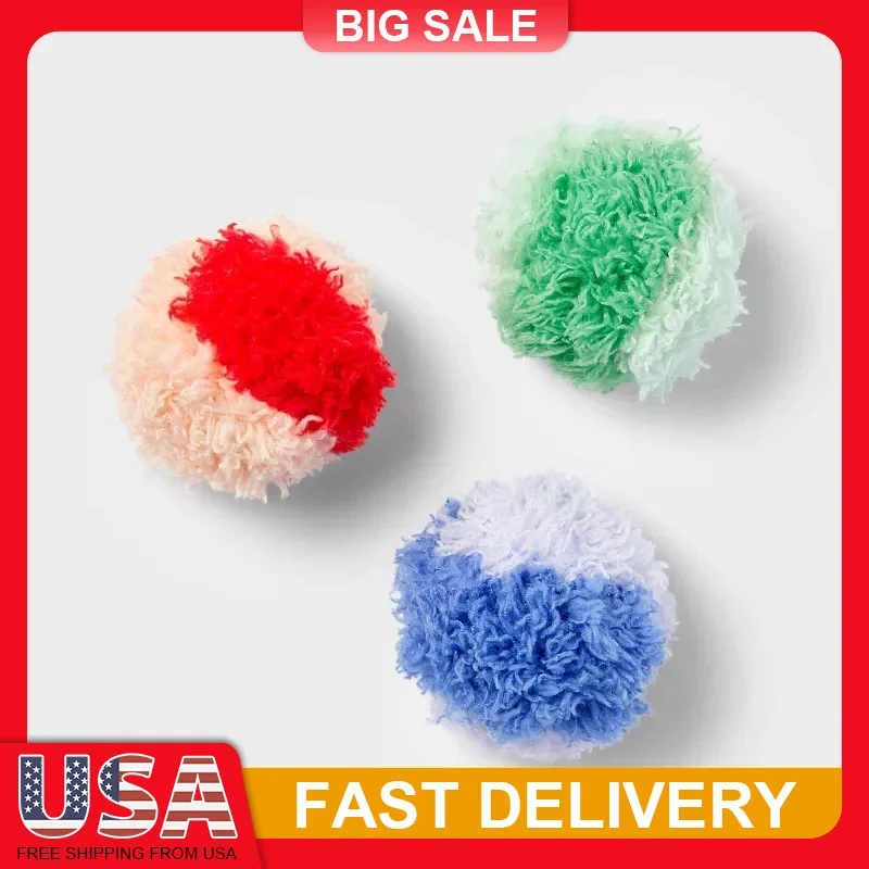 

3 Pack Furry Pom Pom Cat Toys with Catnip Lightweight Interactive Play for Kittens Chasing Pouncing Toy Soft Colorful Ball Set